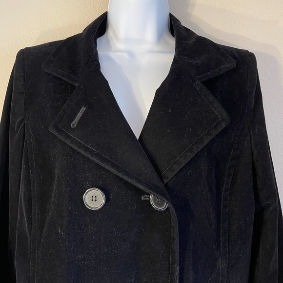 Gallery Velvet Double Breasted Black Pea Coat Blazer Size S - Picture 5 of 16
